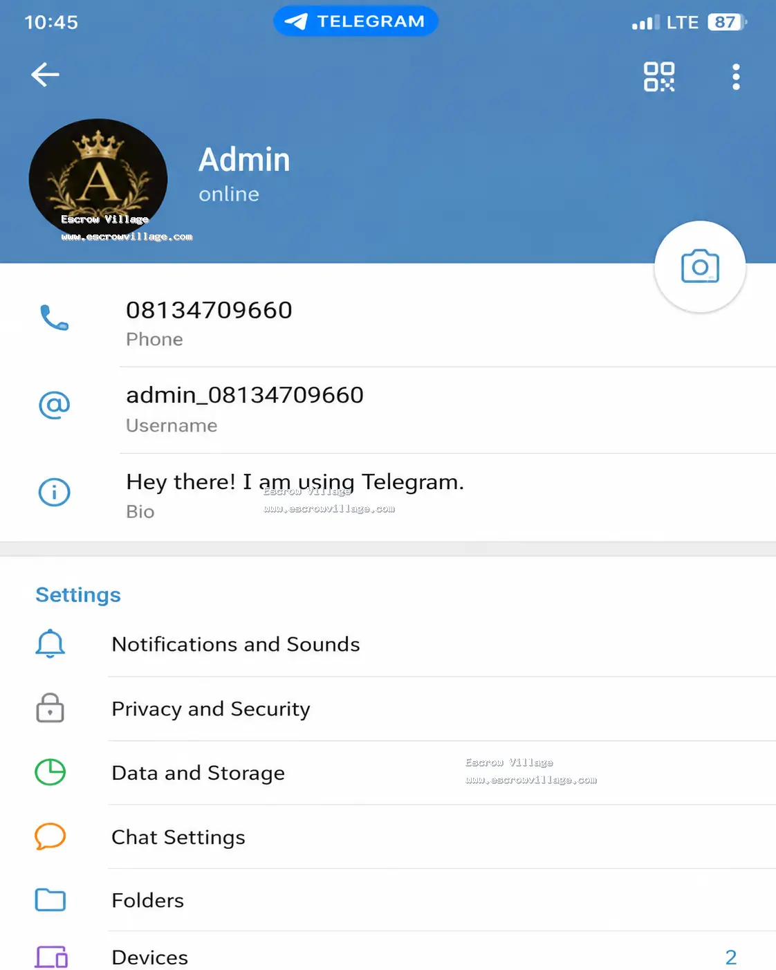 Telegram account