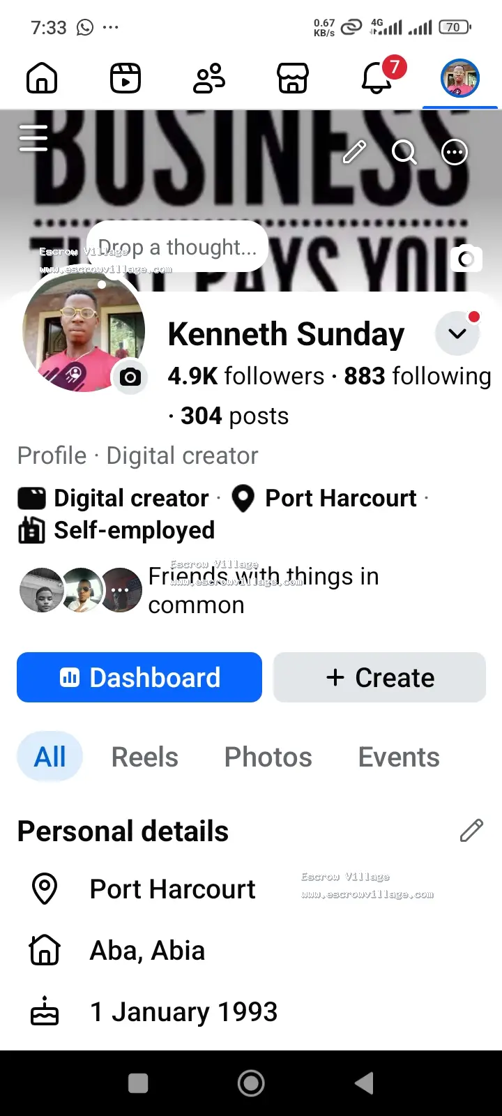 Facebook account and page